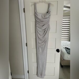 Albion Silver Ruched One Shoulder Cocktail Dress